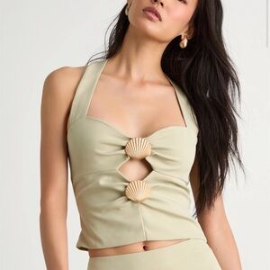 NWT Lulu’s Wyona Light Sage Green Seashell Cutout Halter Top